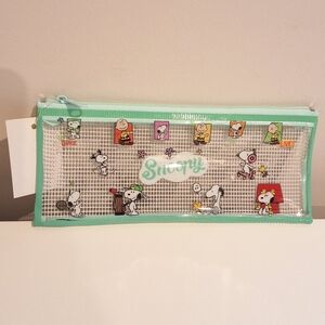 Snoopy Peanuts Mesh Zipper Cosmetic Bag Pencil Pouch, Green , NEW